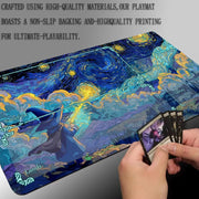 Van Gogh Style Cute Wizard TCG Playmat Magic Card Mat Stitched Edge Non-Slip Durable Tabletop Playmat Board Game Mat for TCG