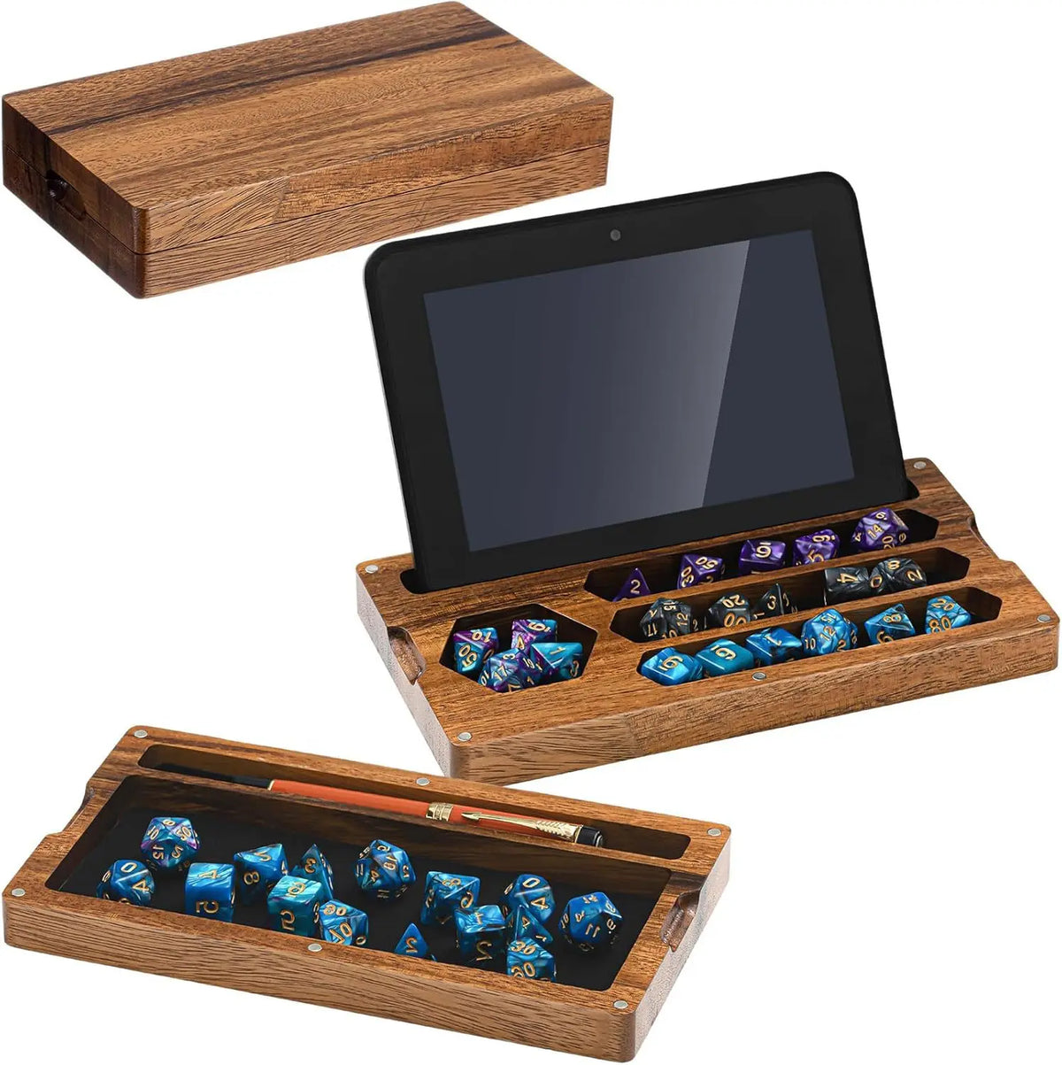 Wooden Dice Tray with Phone Stand – Keep Every Roll on the Table