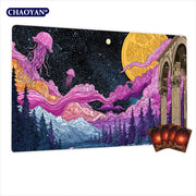 Full moon and jellyfish MTG Playmat Magic Card Mat with Stitched Edge Non-Slip Durable Tabletop playmat Board Game Mat for TCG