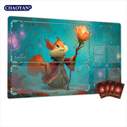 Van Gogh Style Cute Wizard TCG Playmat Magic Card Mat Stitched Edge Non-Slip Durable Tabletop Playmat Board Game Mat for TCG