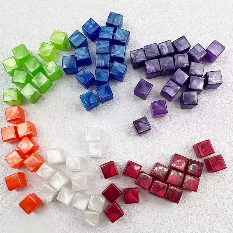 Pearl-Finish Plastic Game Cubes - 50pcs – 7 Colours to Choose From