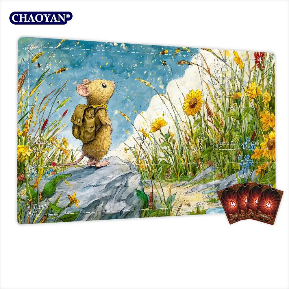 Rat and Sunflowers TCG Playmat Magic Card Battle Mat Non-Slip Durable 35X60CM Commander playmat Board Game Mat for TCG Card Pad