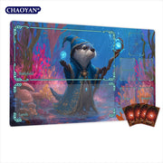 Van Gogh Style Cute Wizard TCG Playmat Magic Card Mat Stitched Edge Non-Slip Durable Tabletop Playmat Board Game Mat for TCG