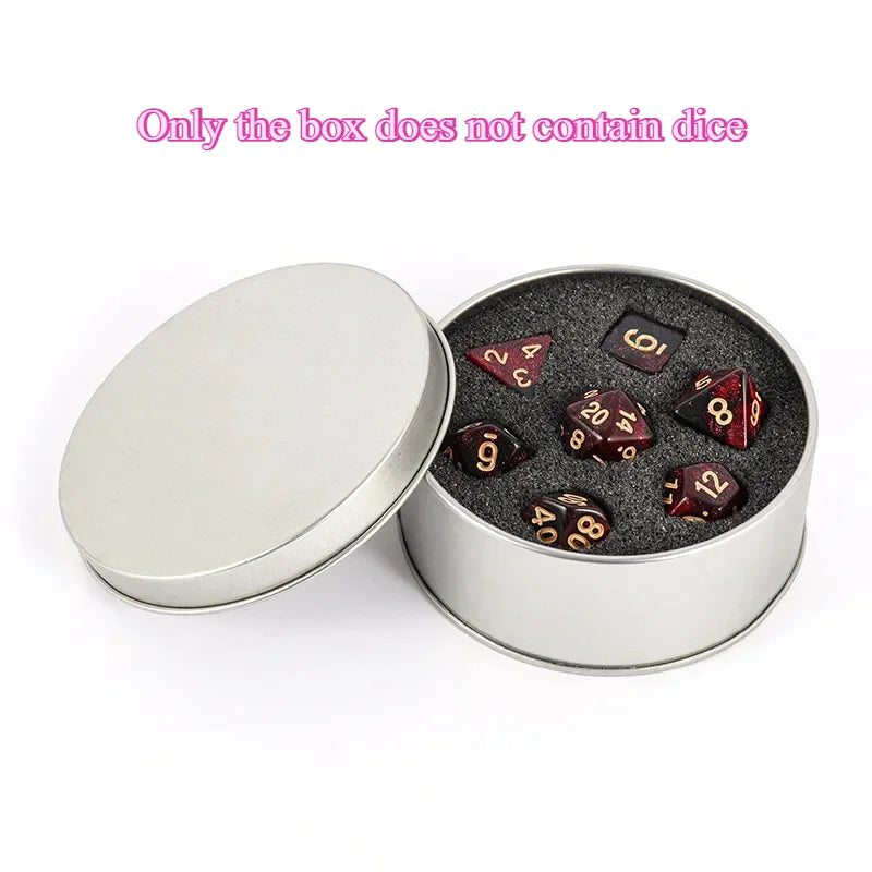 Dice Metal Box Standard Size Dice Metal Box 7pcs D4 D6 D8 D10 D% D12 D20 Set Storage Dice Set With Protective Foam Metal Box