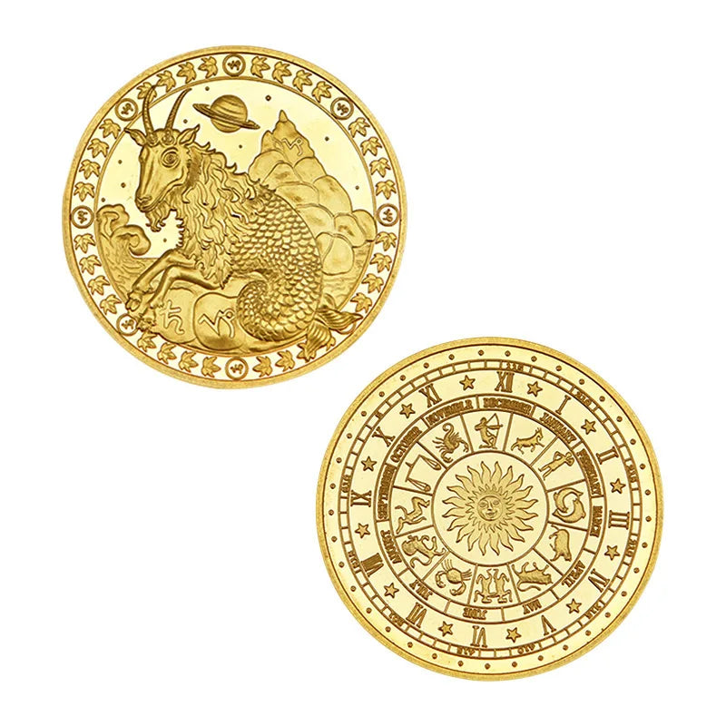 12 Creative Twelve Constellations Gold Plated encrusted Collectible Coins Abstract Art Zodiac Coin Set Crafts Gifts