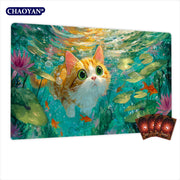 Van Gogh Style Cute Wizard TCG Playmat Magic Card Mat Stitched Edge Non-Slip Durable Tabletop Playmat Board Game Mat for TCG