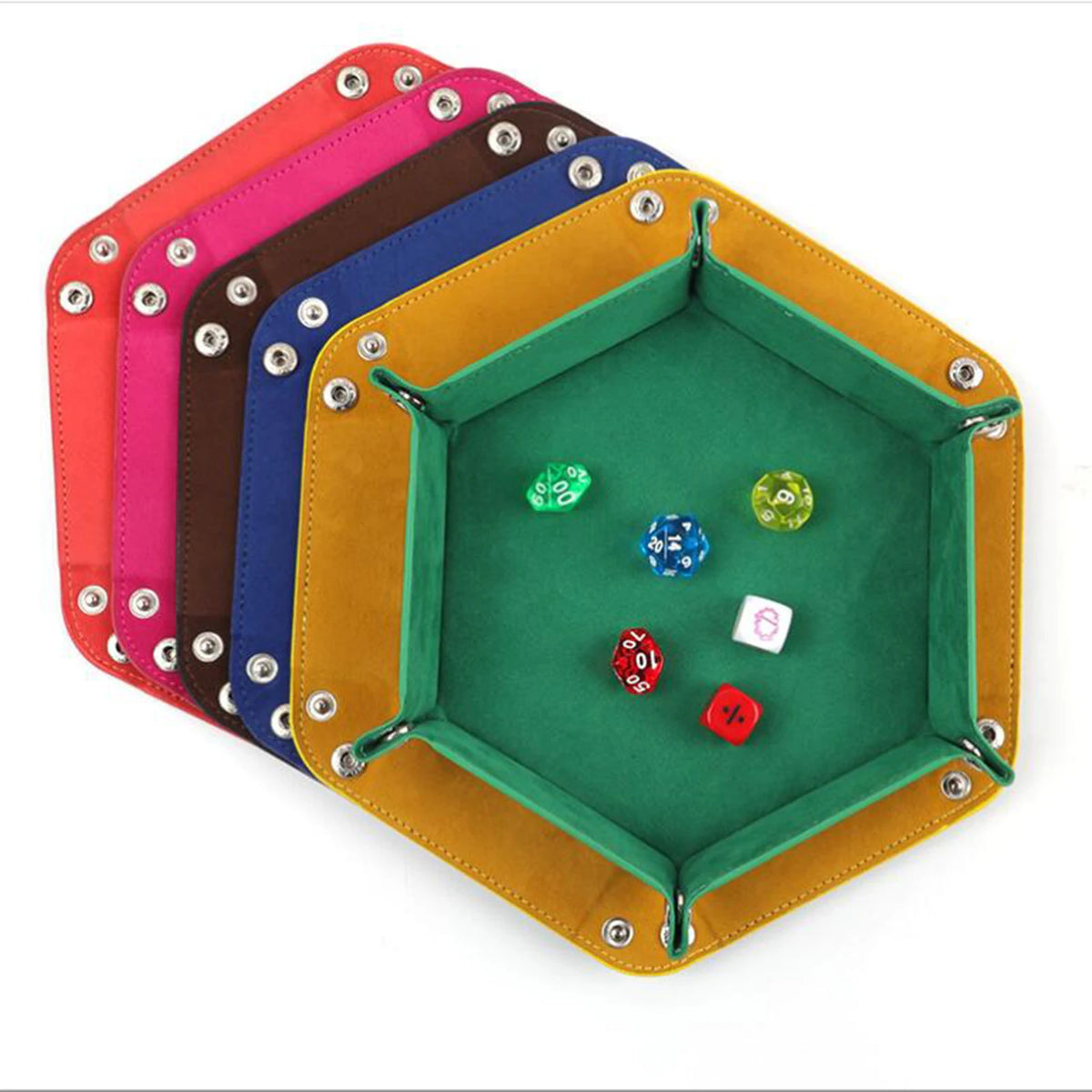 Fold-Flat PU Hex Dice Tray - Design 2