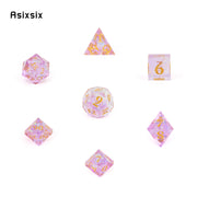7 Pcs Pink Resin Golden Number Sharp Edge Dice Polyhedral Dice Suitable for Role-Playing RPG    Board Game