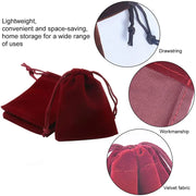 Close view of a velvet drawstring bag and its stitching