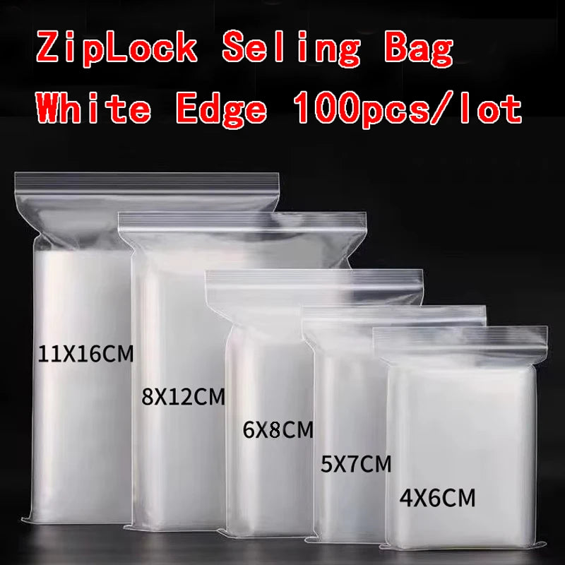 100PCS Small Zip Lock Sealing Bags Reclosable Transparent Plastic Bag Vacuum Storage Bag Clear Bags Ziplock Food Storage Zip Bag