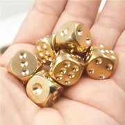 6pcs 15mm Solid Brass Gold Metal Dice - Hand Polished 6-Sided High-Quality Game Dice Stress Relieving Family Gathering Toy