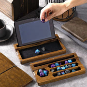 Wooden Dice Tray Wood Storage Box for Resin Dice Tray with Phone Stand Magnetic Dice Storage Box Case for DND RPG COC Player