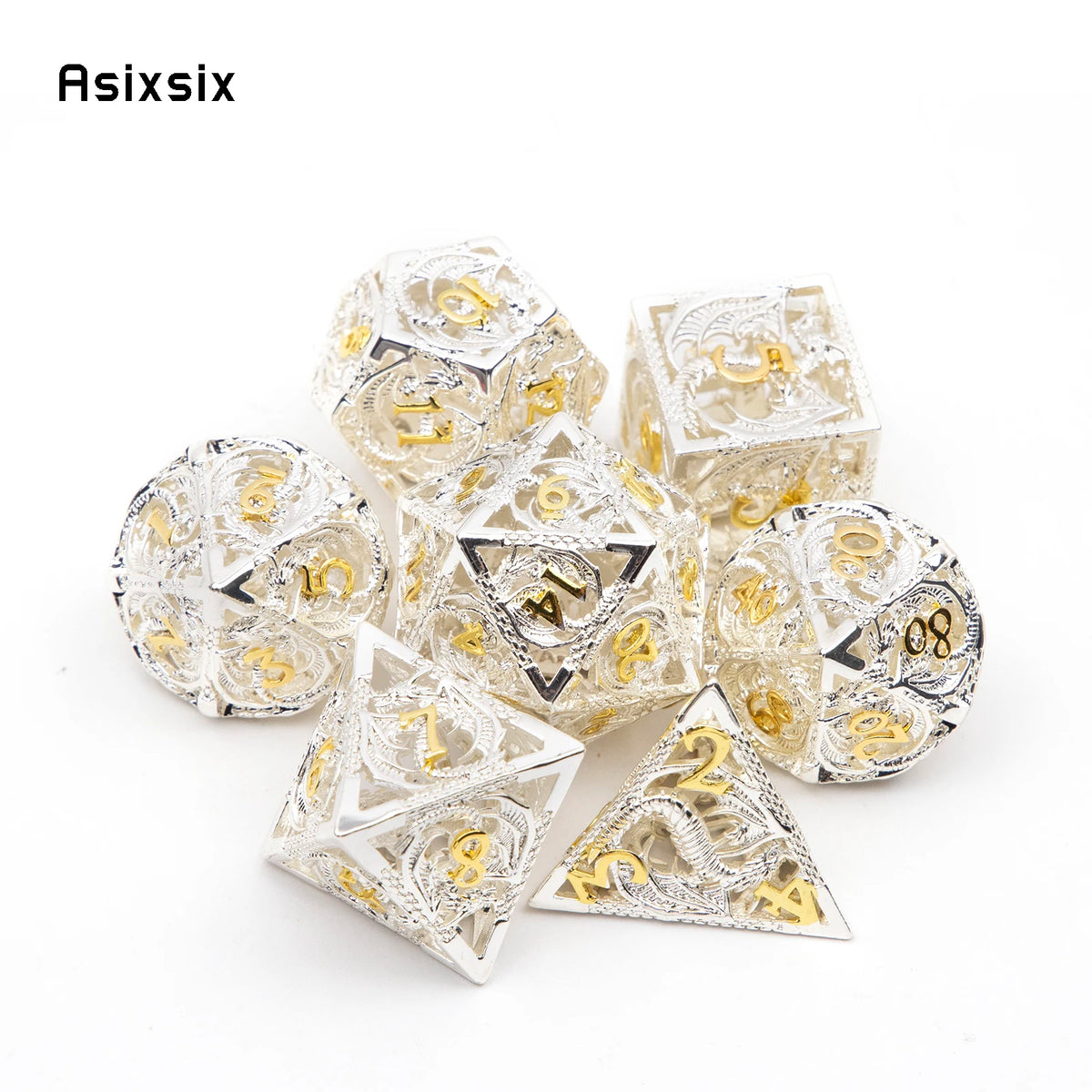 White Dragon Metal RPG Dice Set