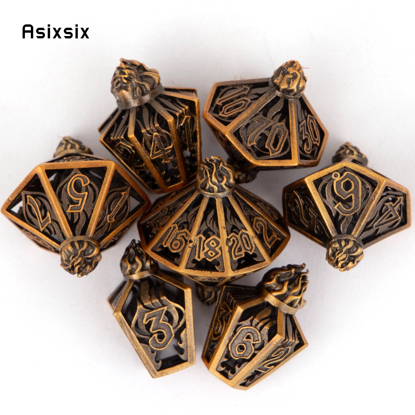 Yellow Hollow Metal RPG Dice Set - 7 Piece