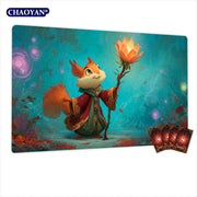 Van Gogh Style Cute Wizard TCG Playmat Magic Card Mat Stitched Edge Non-Slip Durable Tabletop Playmat Board Game Mat for TCG