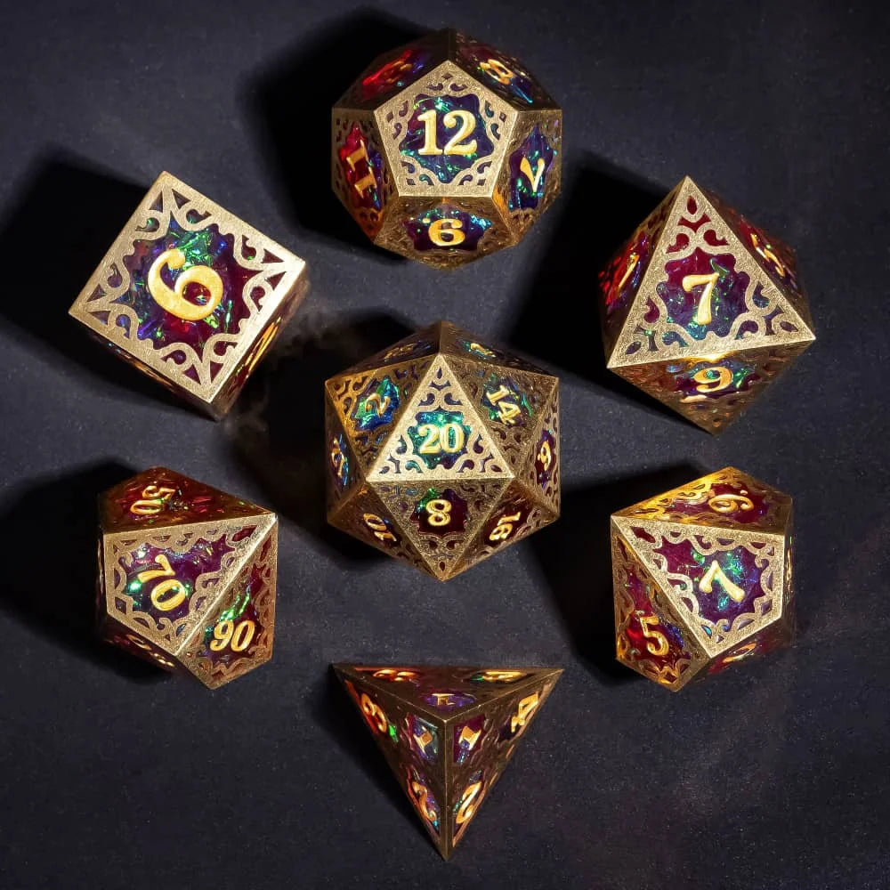 Antique Glitter Metal RPG Dice Set