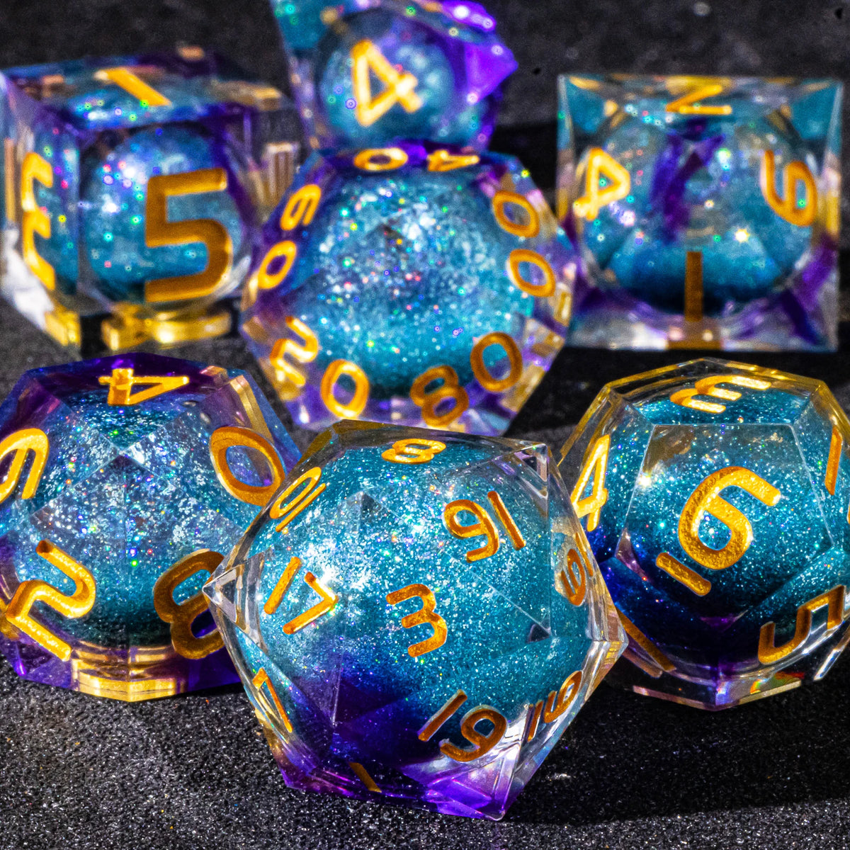 Galaxy Liquid Core Dice Set – Swirling Universe in Every Roll – 24 Colours to Choose From