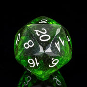 Multifaceted Green Black 1PC D20 DND Dice Cut Sharp Edges Glitter Inclusions 20 Sided Dice Handcrafted Role Playing Game 23mm