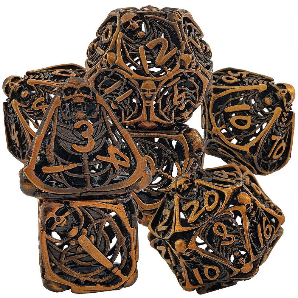 Antique Hollow Metal D6 Dice - 7 Piece - Design 2