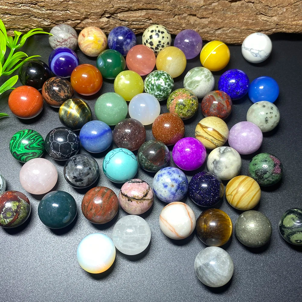 S3 16mm Natural Stone Balls, 70+ Types Mixed Semi Precious Crystal Round Gemstone, Random Assortment for Reiki Healing