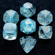 1-7pcs DND Fantasy Blue Glass Gemstone Dice Set Multi-sided Polyhedral Dice Golden Word Dice for D&D Game COC Role Playing RPG