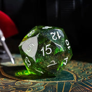 Multifaceted Green Black 1PC D20 DND Dice Cut Sharp Edges Glitter Inclusions 20 Sided Dice Handcrafted Role Playing Game 23mm