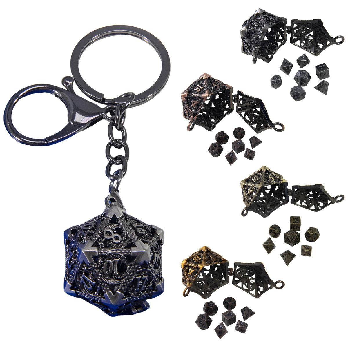 Antique Hollow Metal RPG Dice Set - 7 Piece - Design 3