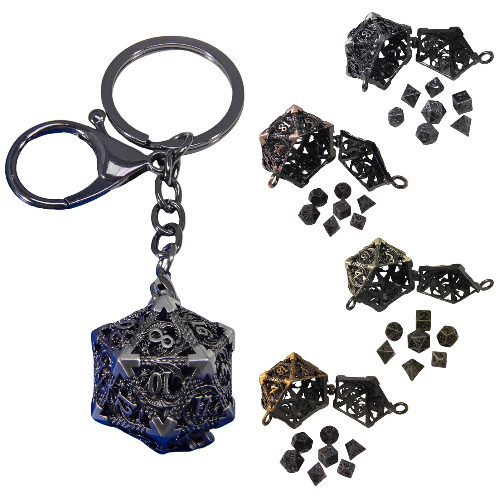 Antique Hollow Metal RPG Dice Set - 7 Piece - Design 3