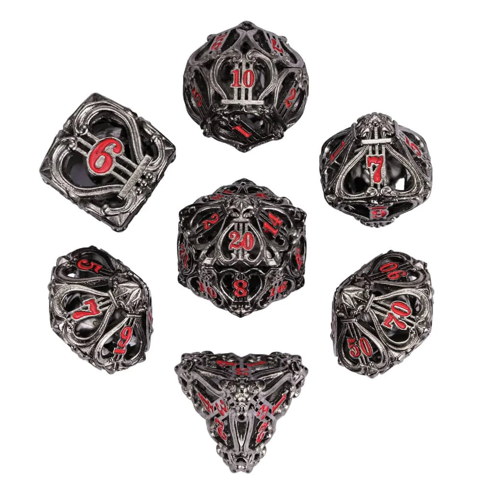 Antique Hollow Metal RPG Dice Set - Design 13