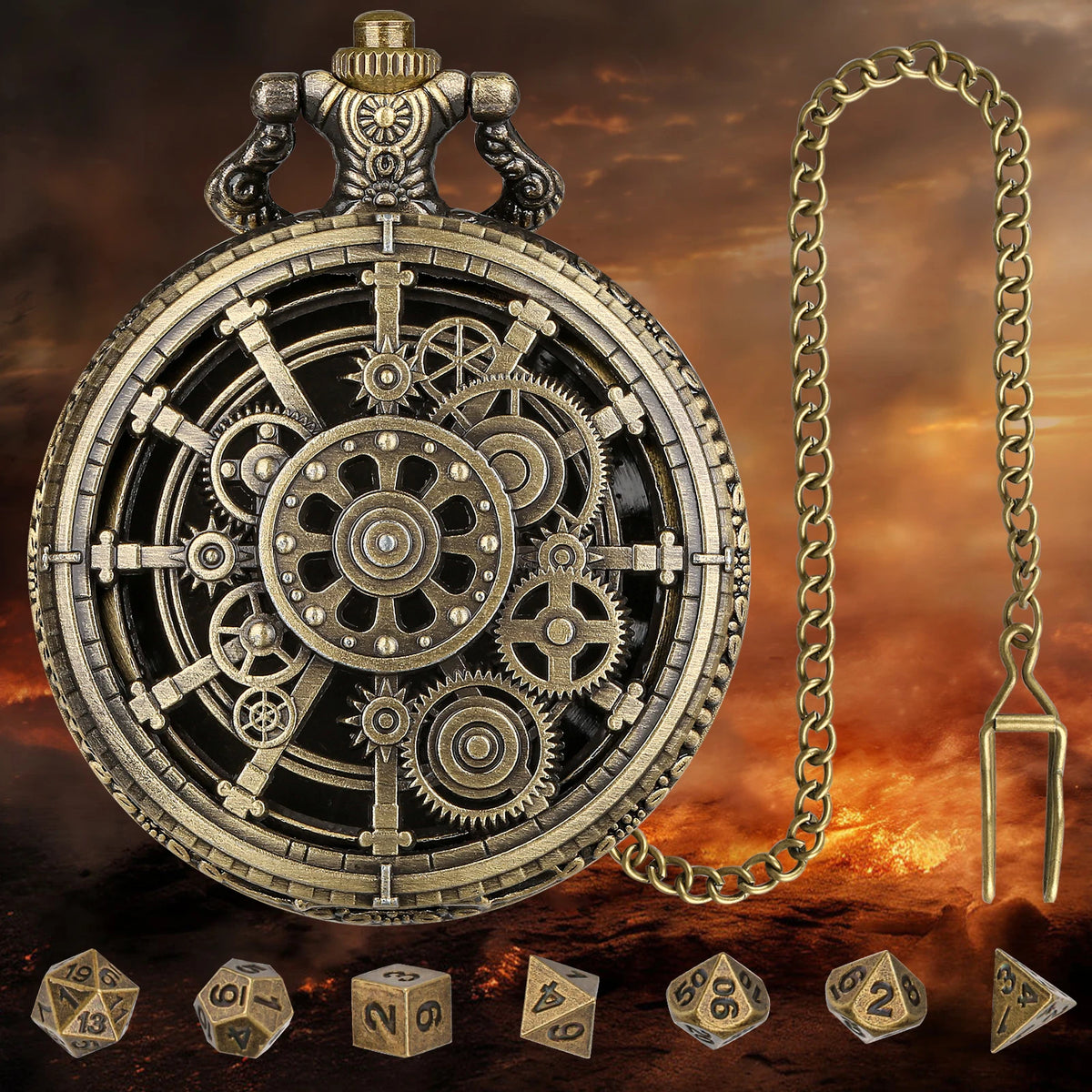 Antique Metal RPG Dice Set - 7 Piece - Design 2
