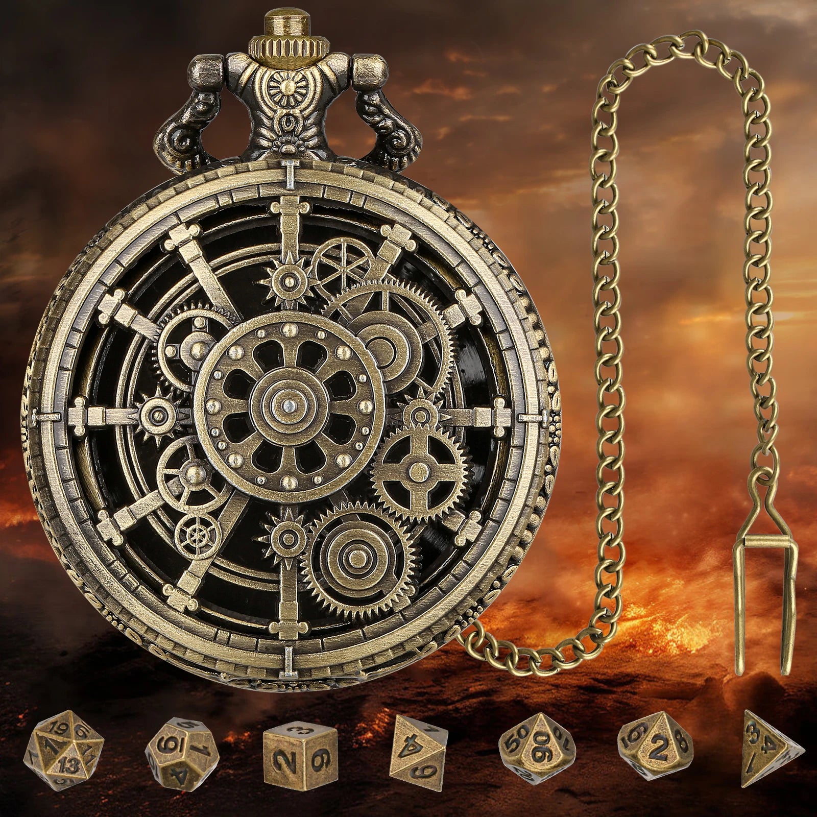 Antique Metal RPG Dice Set - 7 Piece - Design 2