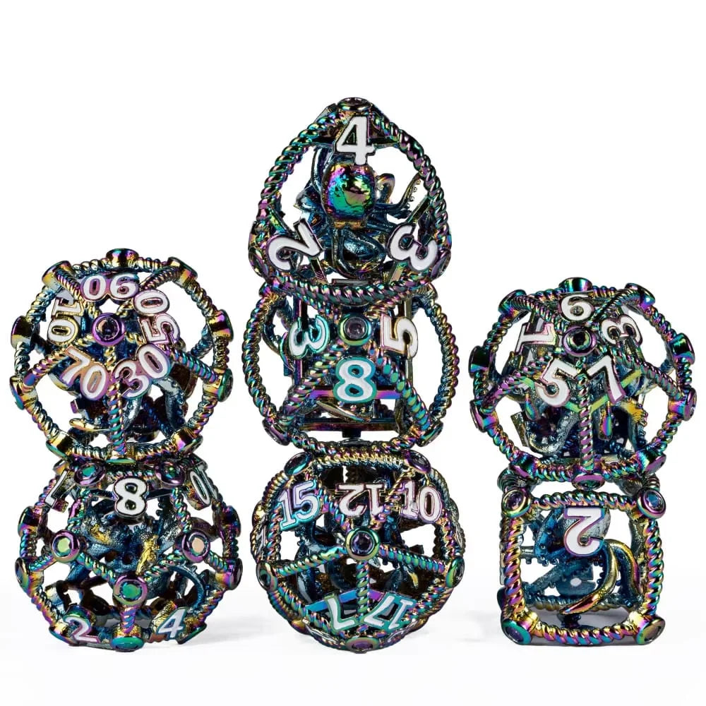 Antique Hollow Metal RPG Dice Set - Design 5