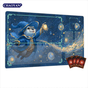 Van Gogh Style Cute Wizard TCG Playmat Magic Card Mat Stitched Edge Non-Slip Durable Tabletop Playmat Board Game Mat for TCG