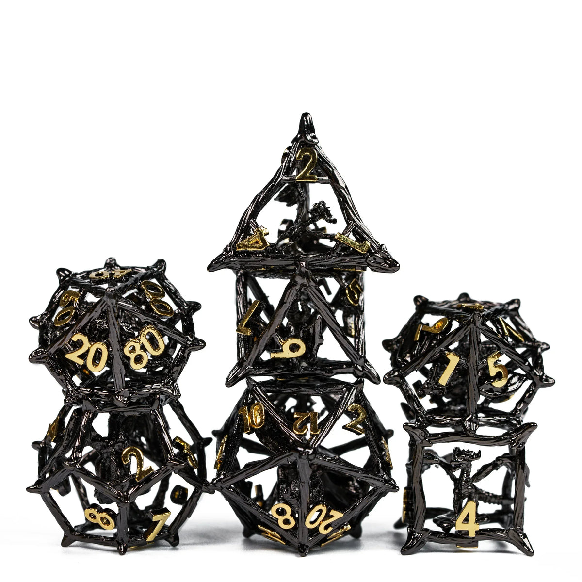 Antique Hollow Metal RPG Dice Set - 7 Piece - Design 2