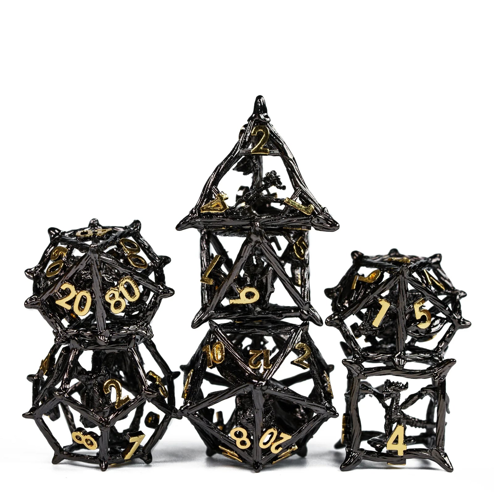 Antique Hollow Metal RPG Dice Set - 7 Piece - Design 2