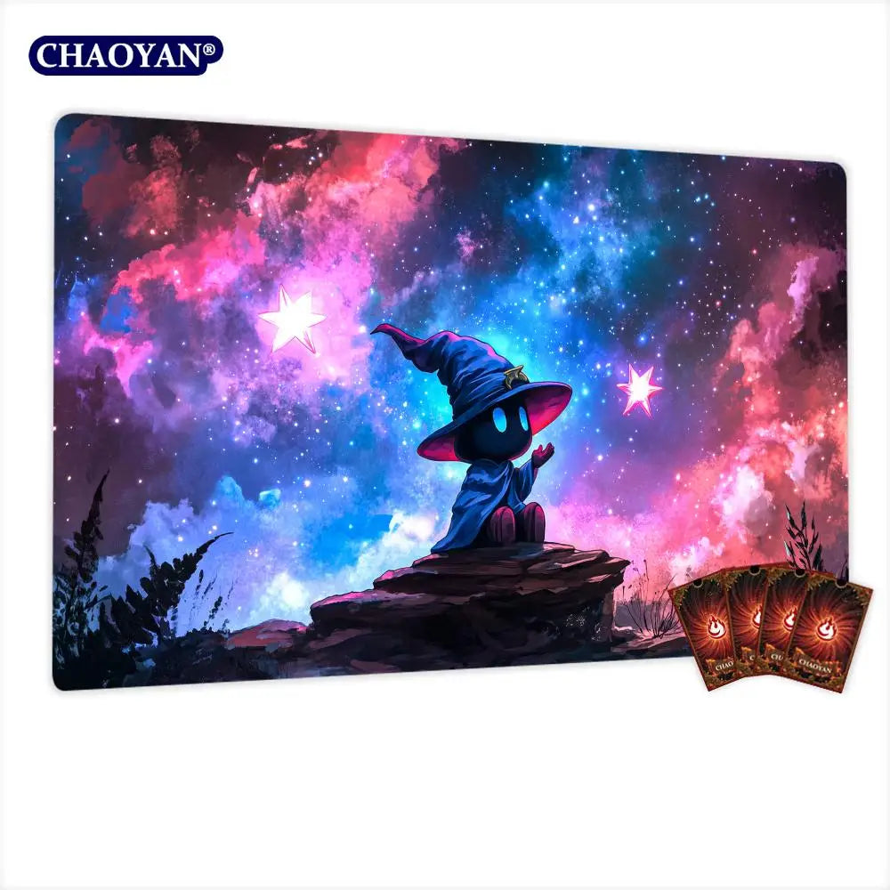Magnificent Galactic Wizard TCG Playmat Magic Card Mat Stitched Edge Non-Slip Durable Tabletop Playmat Board Game Mat for TCG