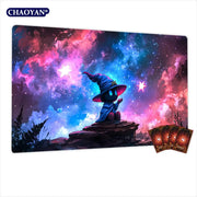 Magnificent Galactic Wizard TCG Playmat Magic Card Mat Stitched Edge Non-Slip Durable Tabletop Playmat Board Game Mat for TCG