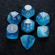 1-7pcs DND Fantasy Blue Glass Gemstone Dice Set Multi-sided Polyhedral Dice Golden Word Dice for D&D Game COC Role Playing RPG