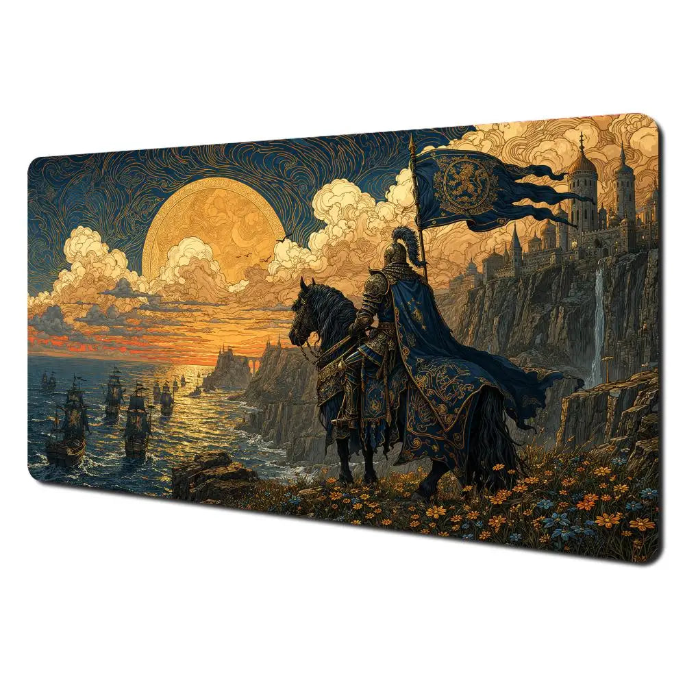 Retro Aesthetic Knight TCG Playmat Magic Card Mat with Stitched Edge Non-Slip Durable Tabletop Playmat Board Game Mat for TCG