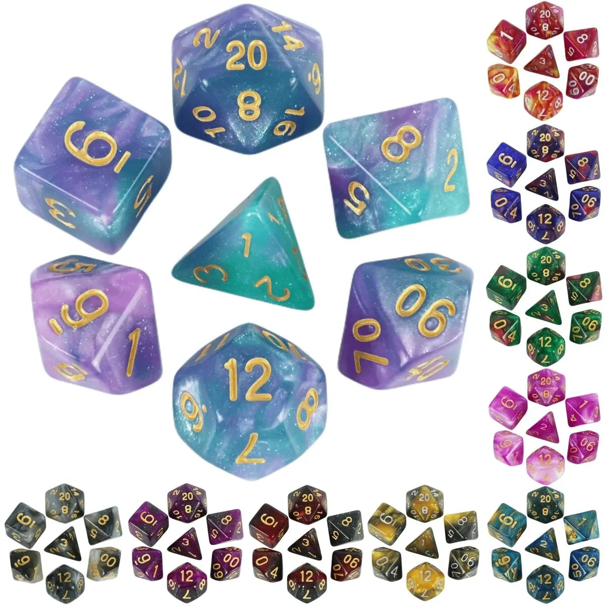 Antique Metal RPG Dice Set - Design 2