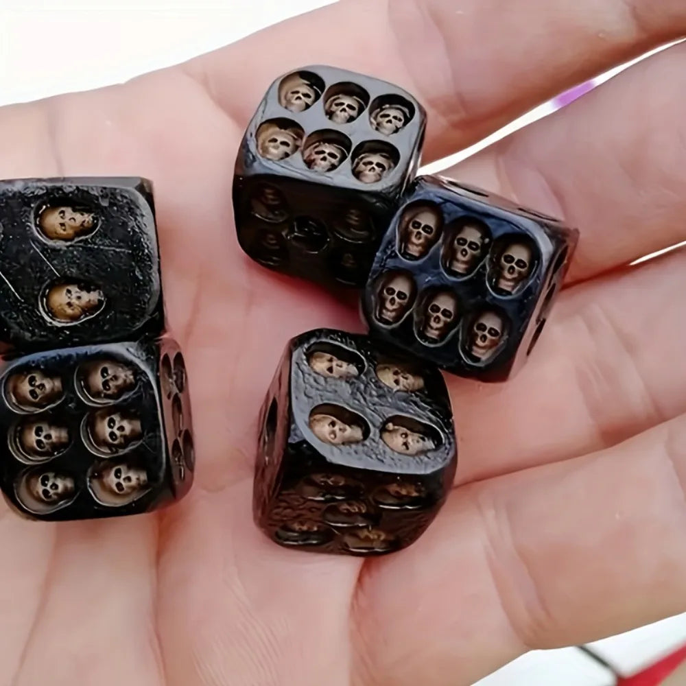 Gothic Skull Dice Set – 5 Piece | Dark RPG Dice – 3 Colours to Choose From