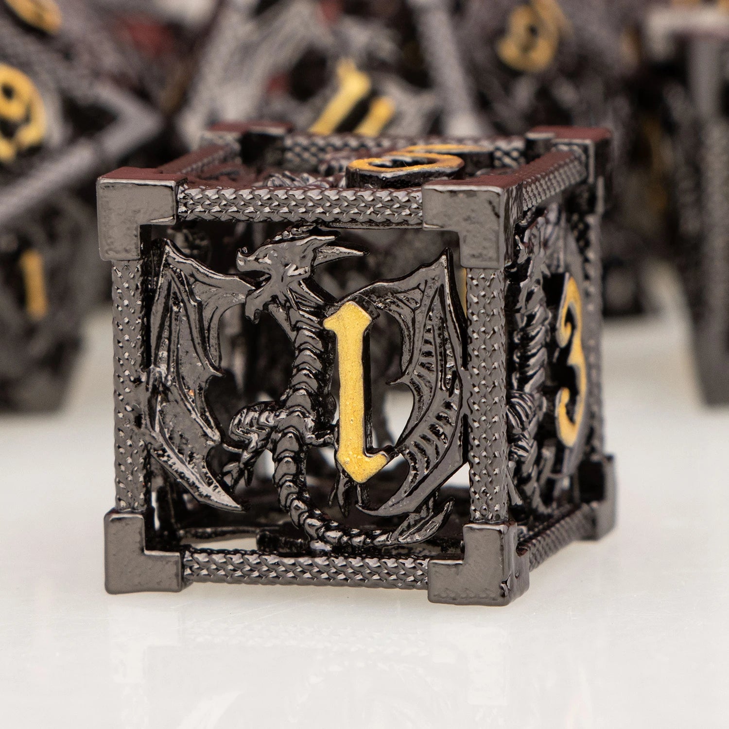 Black Dragon Metal D6 Dice - 7 Piece - Design 2