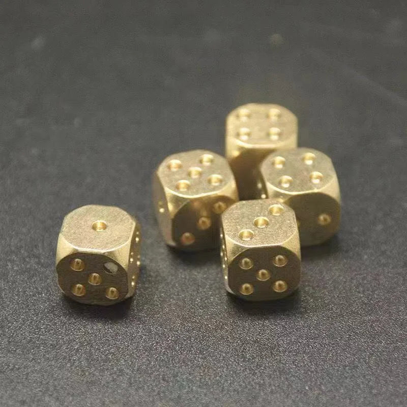 Solid Brass Gold D6 Dice - 2 Pack
