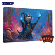 Van Gogh Style Cute Wizard TCG Playmat Magic Card Mat Stitched Edge Non-Slip Durable Tabletop Playmat Board Game Mat for TCG