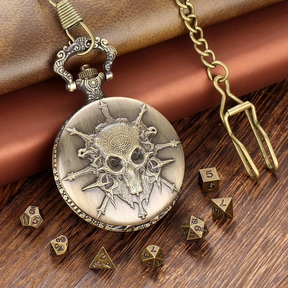 Antique Skull Metal RPG Dice Set