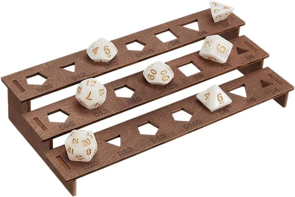 Wooden Dice Holder 3 tier Dice Display Rack Coconut Brown Storage Shelf Holds 21 Pcs of Polyhedral for making kit