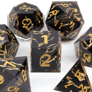 7 Pcs Black Golden Stripe Resin Golden Number Sharp Edge Dice Polyhedral Dice Suitable for Role-Playing RPG Board Game