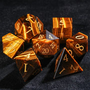 7Pcs DND Dice Yellowish-brown Gemstone Dice Golden Word Dice Set Multi-sided Polyhedral Dice for D&D Game COC Role Playing RPG