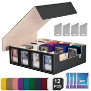 Leather Trading Card Storage Box 5 Rows Magnetic Closure Game Cards Box With Viewing Windows Card and Note Storage Supplies