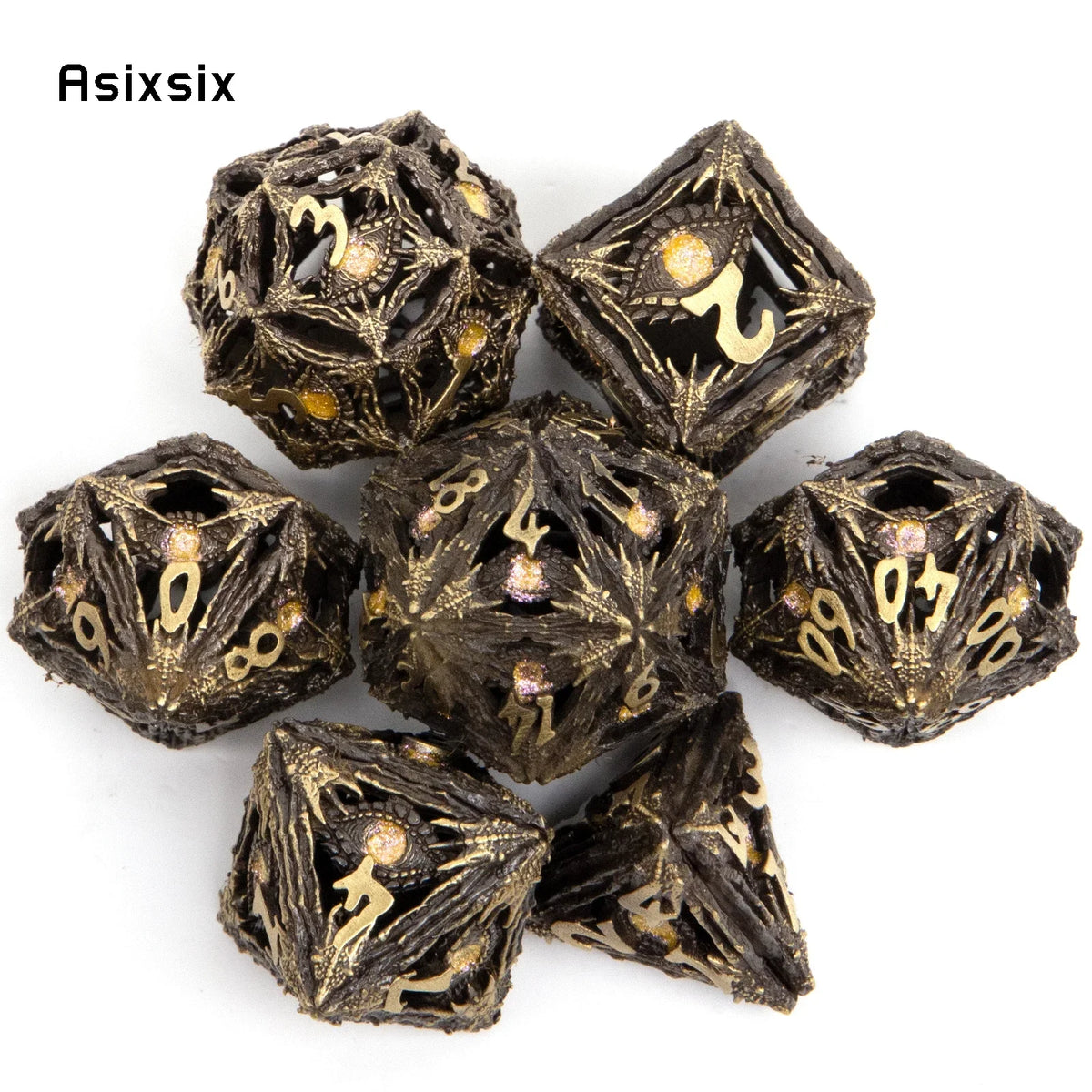 Yellow Metal RPG Dice Set - 7 Piece